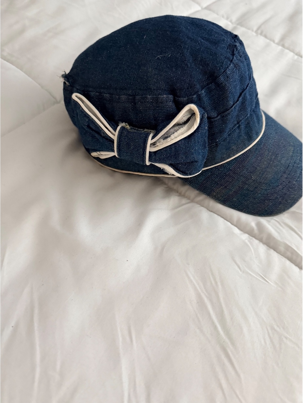 Dark Blue Denim Cap with Decorative Bow